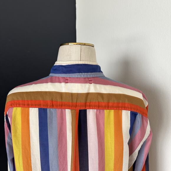 XIRENA Women's Striped Silk Cotton Button Up Shirt Blouse Colorful Bright - Picture 11 of 11